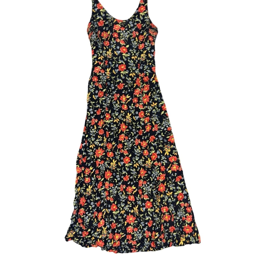 Putumayo Dress Womens Small Black Floral Rayon Maxi Sundress Boho Summer Y2K
